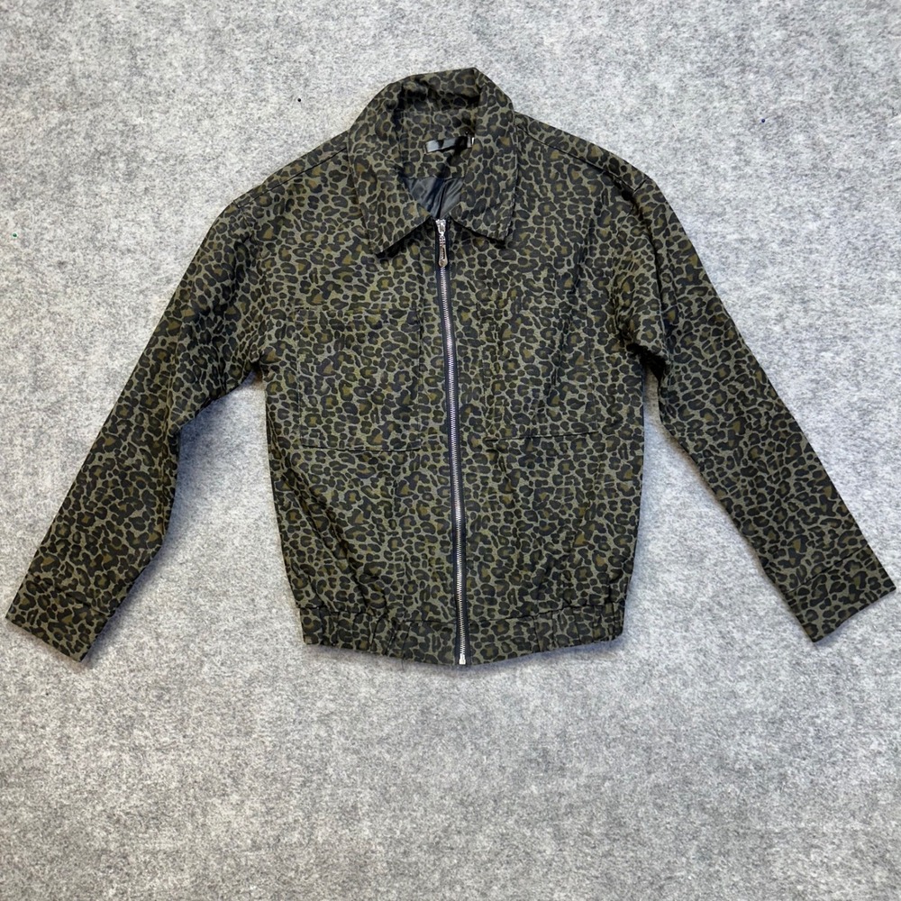 Leopard/Cheetah Print Harrington Jacket Women S/M Olive Green Full Zip Bomber